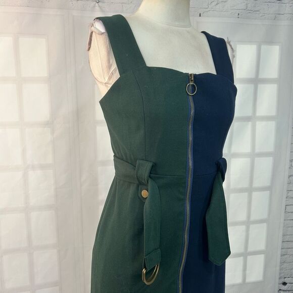 Green and Blue colorblock Sleeveless Midi Zip Up Dress Size Small - Picture 2 of 8